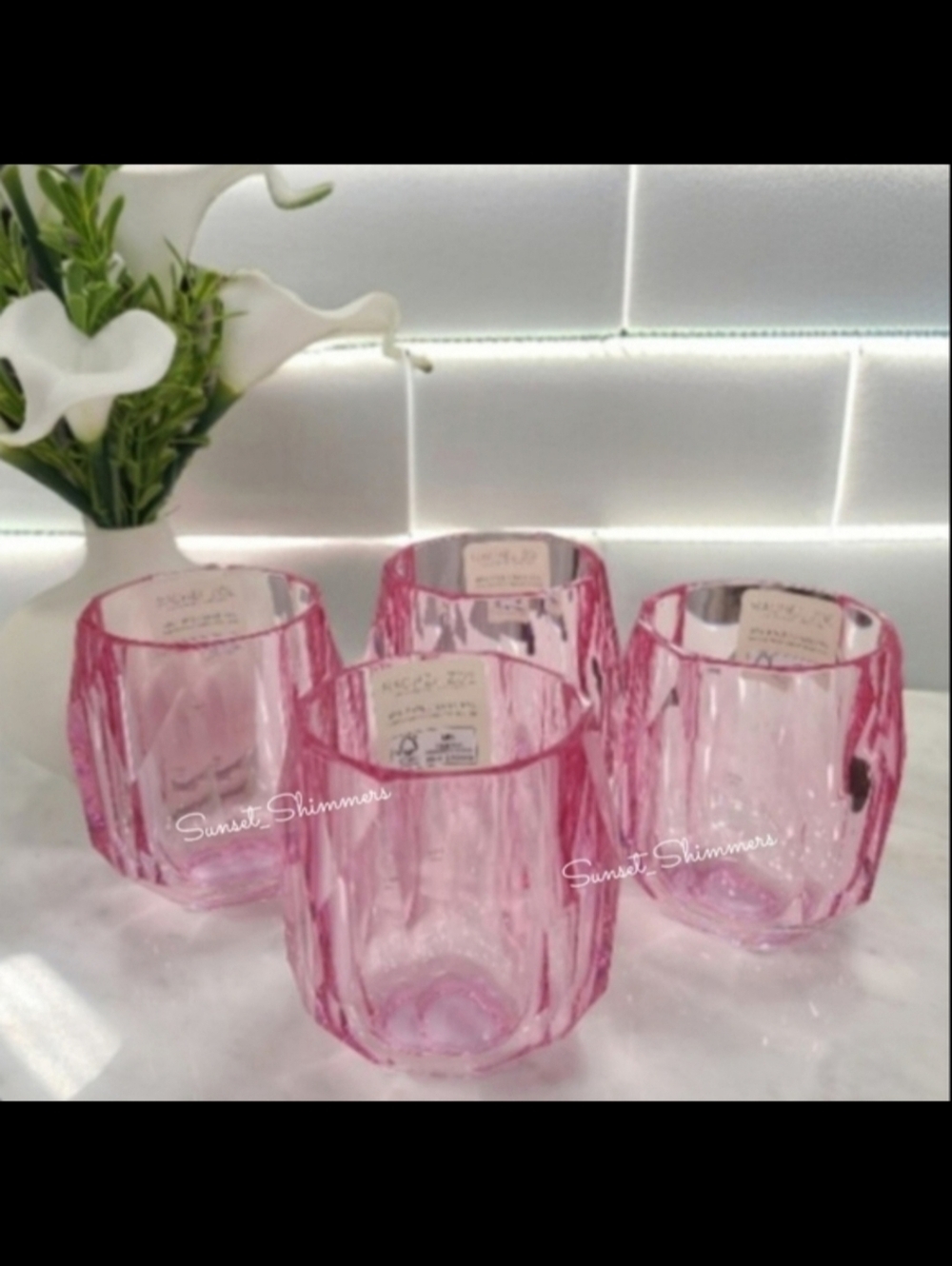 Rachel Zoe 4pc PINK Acrylic Crystal Tumbler Cup Drink Glass Set NEW
